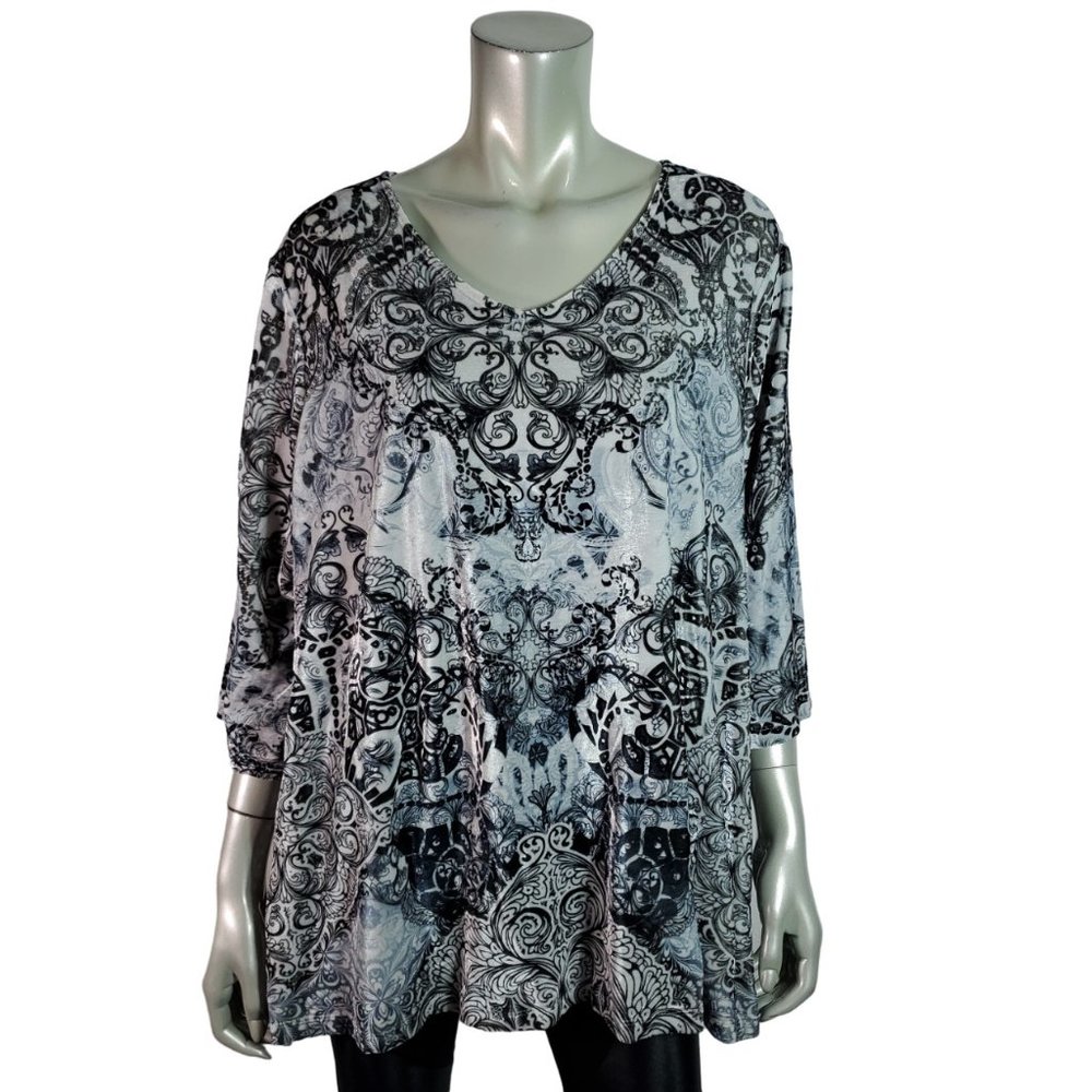 Catherines‎ Top Plus Size 0X Velvet Stretch 3/4 Sleeve Casual Pullover Gray